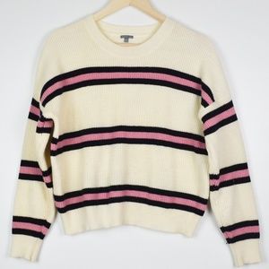 Cream & Pink Striped Crew Neck Sweater